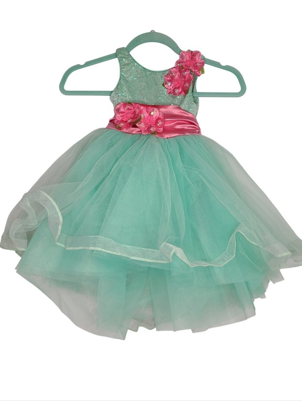 Weissman Mint Green Sequin Tutu Dance Costume Sz XS (4/5) Flower Bow